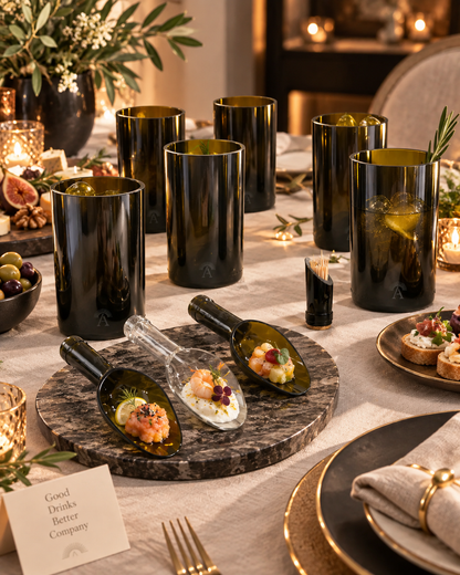 Collezione Cocktail Party | 3 Cucchiai da finger food, 1 Porta stuzzicadenti ed un set 6 Bicchieri da cocktail