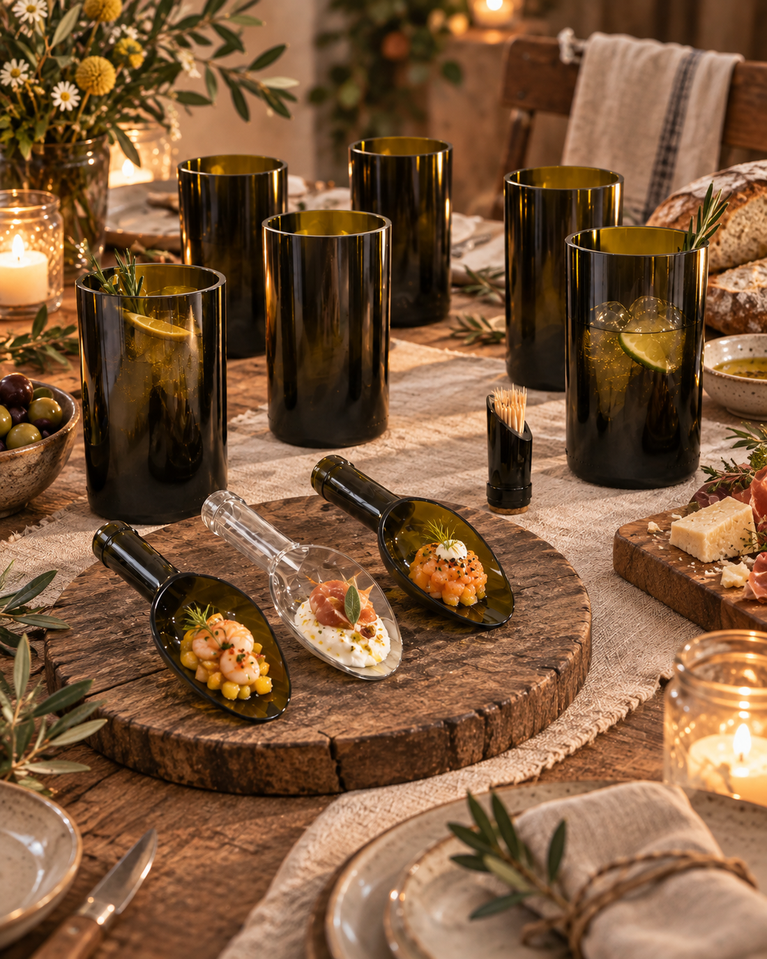 Collezione Cocktail Party | 3 Cucchiai da finger food, 1 Porta stuzzicadenti ed un set 6 Bicchieri da cocktail