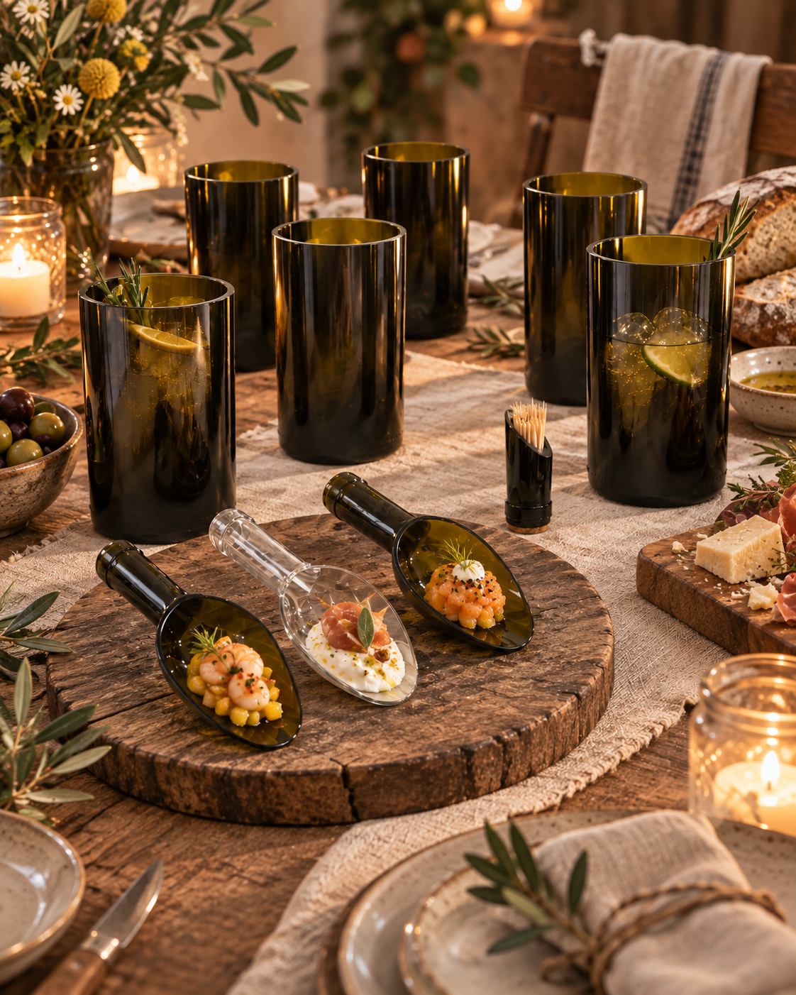 Collezione Cocktail Party | 3 Cucchiai da finger food, 1 Porta stuzzicadenti ed un set 6 Bicchieri da cocktail