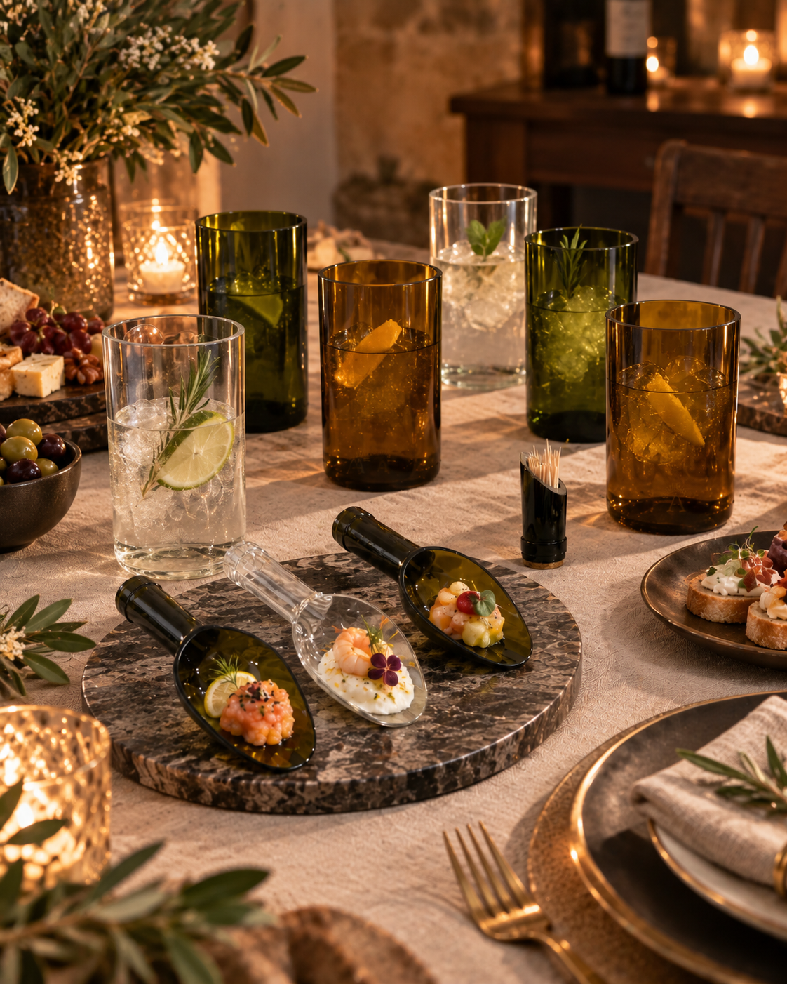 Collezione Cocktail Party | 3 Cucchiai da finger food, 1 Porta stuzzicadenti ed un set 6 Bicchieri da cocktail